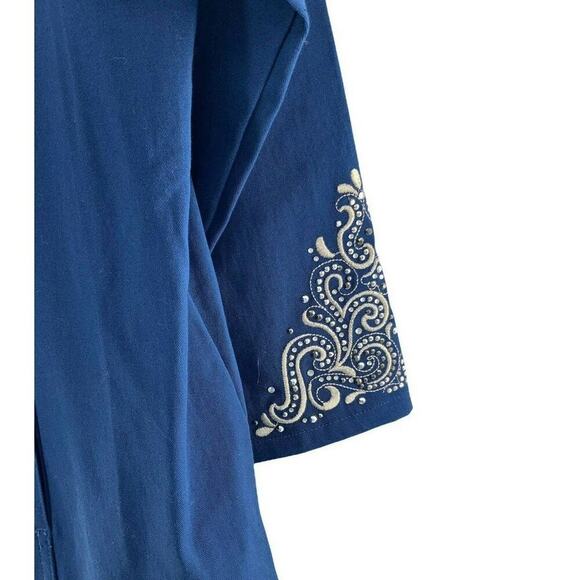 Quacker Factory Jacket Womens Size XL Rhinestones Embroidered Woven Pockets Top - Picture 9 of 12